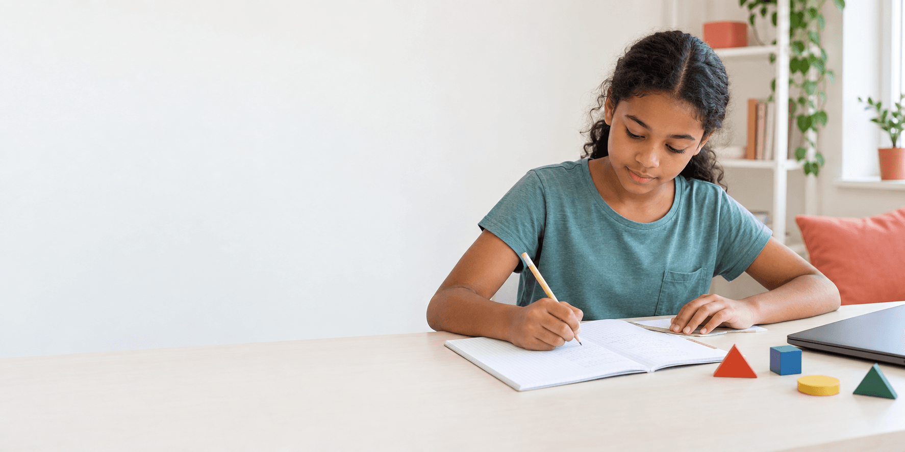 AI-generated illustrative learning scene of a child working through mathematical practice; not a testimonial.