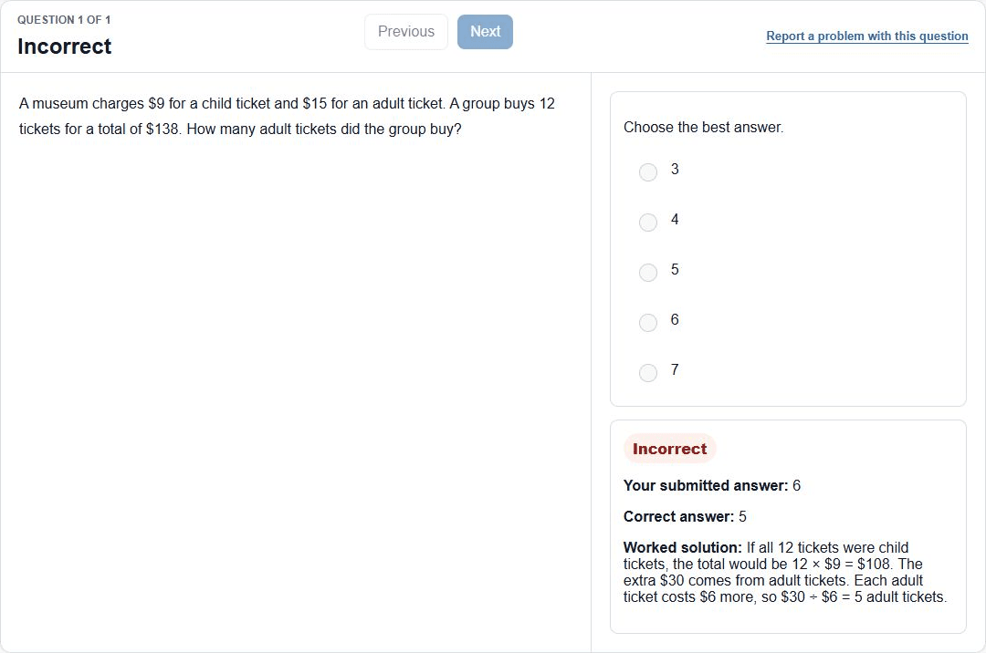SteadyMarks demonstration answer review screen. No student data.